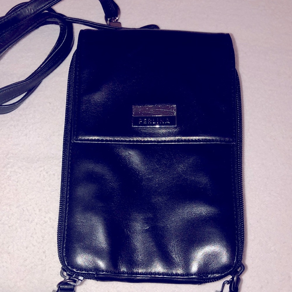 Original Perlina of New York Italian leather crossbody organizer bag.
